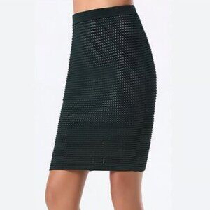 BEBE Green Ottoman Knit Pencil Skirt XS Curve Tracing Ribbed Stretch $91+